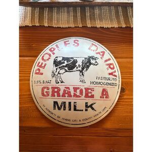 Peoples Dairy Grade A Milk Metal Wall Sign - White, Red, Black